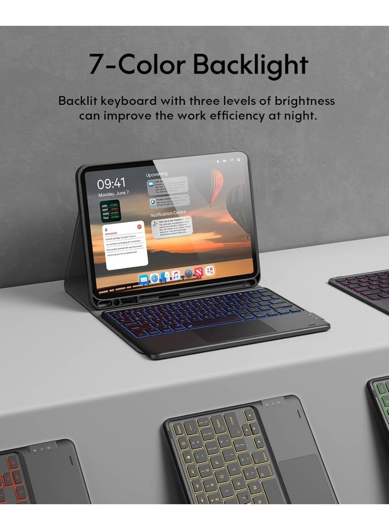 Arabic/English Keyboard Case for iPad Air 11 Inch M3/M2 (2025/2024), iPad Pro 11 Inch (4th/3rd/2nd/1st Gen) & iPad Air 5th/4th Gen, With Pencil, 7-Color Backlight, Multi-Touch Trackpad, 2 Wireless Channels, Black - Image 3